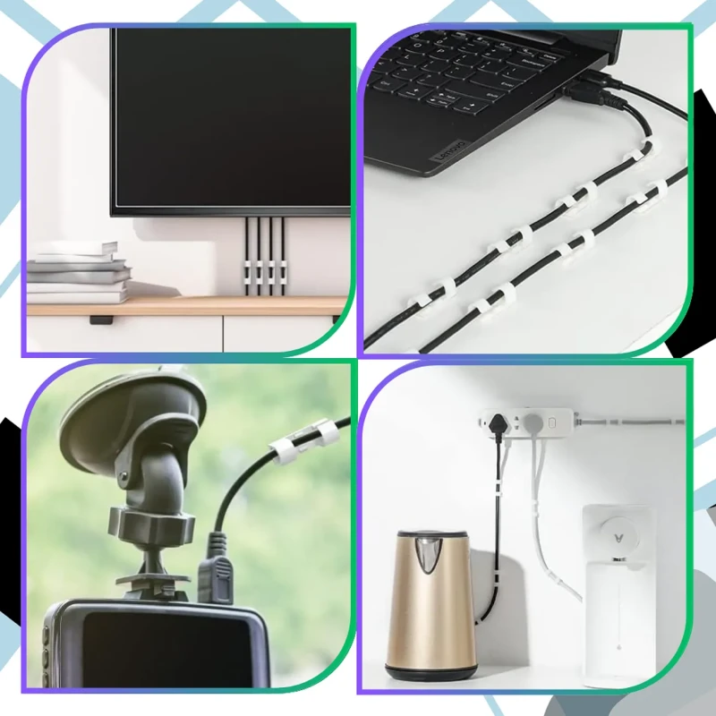 Białe klipsy do kabli samoprzylepne organizer przewodów biurko 30 szt5.webp