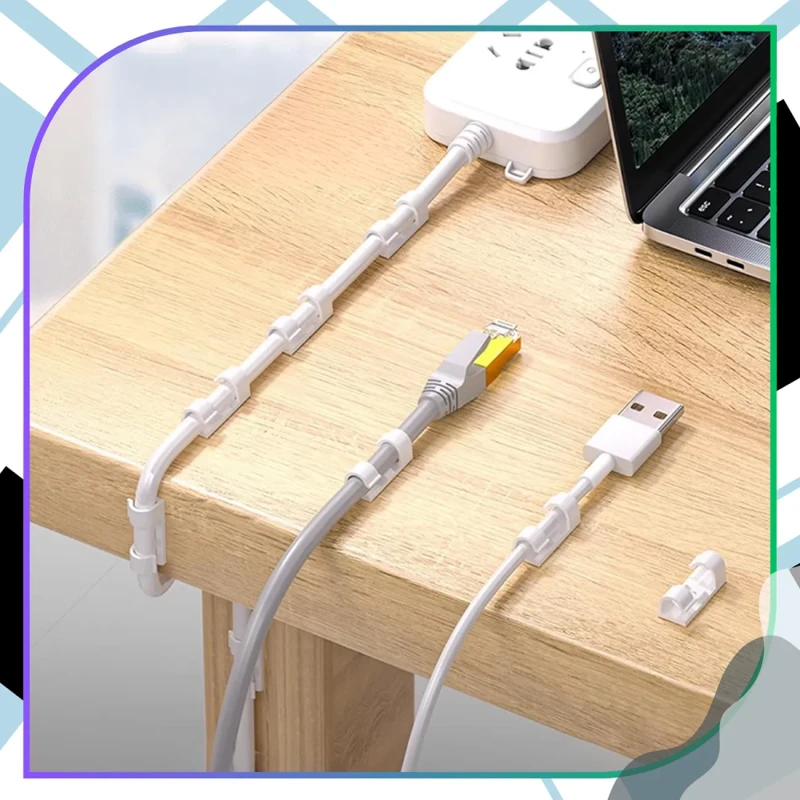 Białe klipsy do kabli samoprzylepne organizer przewodów biurko 30 szt8.webp