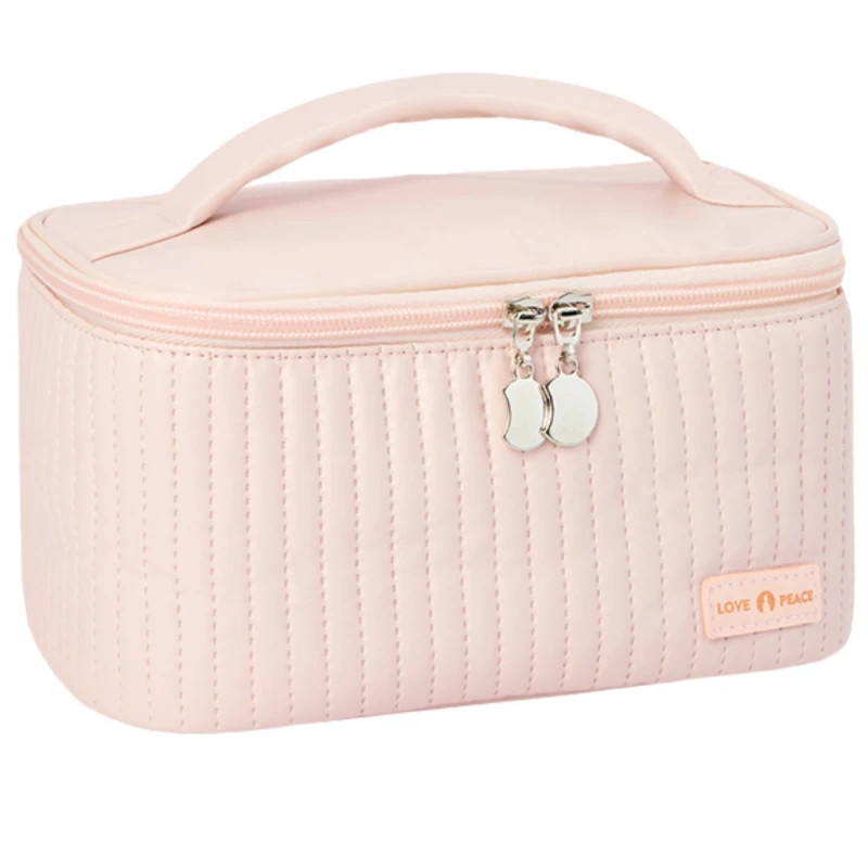 Kosmetyczka kwadratowa różowa elegancka organizer z eko skóry4.webp