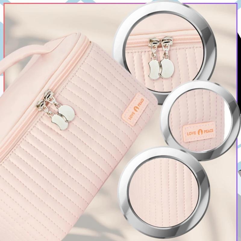 Kosmetyczka kwadratowa różowa elegancka organizer z eko skóry7.webp