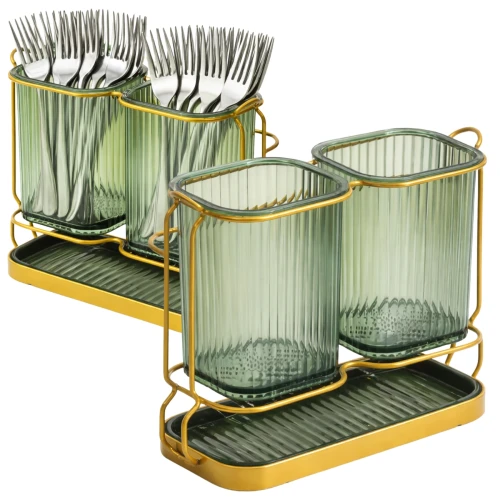 Organizer Na Sztućce Ociekacz Kuchenny Stojak Na Łyżki Widelce Zielony