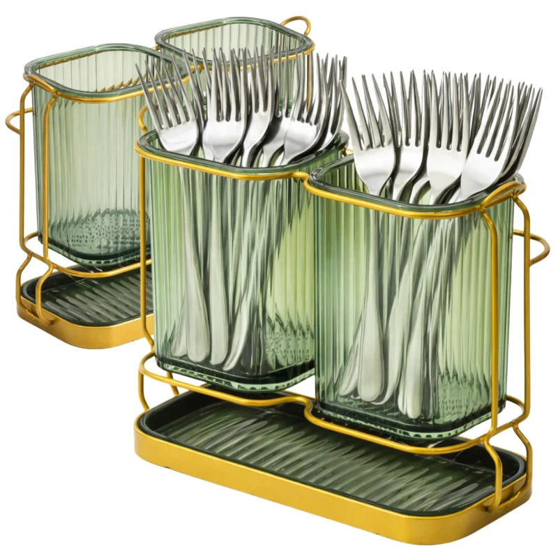 Organizer Na Sztućce Ociekacz Kuchenny Stojak Na Łyżki Widelce Zielony3.webp
