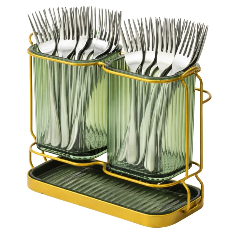 Organizer Na Sztućce Ociekacz Kuchenny Stojak Na Łyżki Widelce Zielony4.webp
