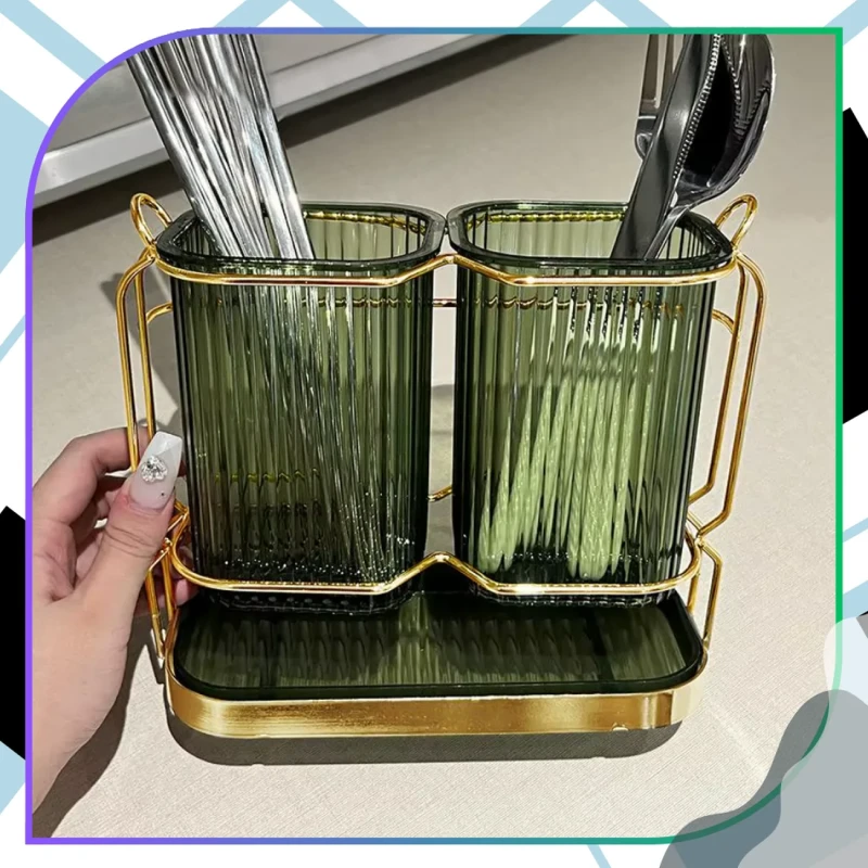 Organizer Na Sztućce Ociekacz Kuchenny Stojak Na Łyżki Widelce Zielony7.webp