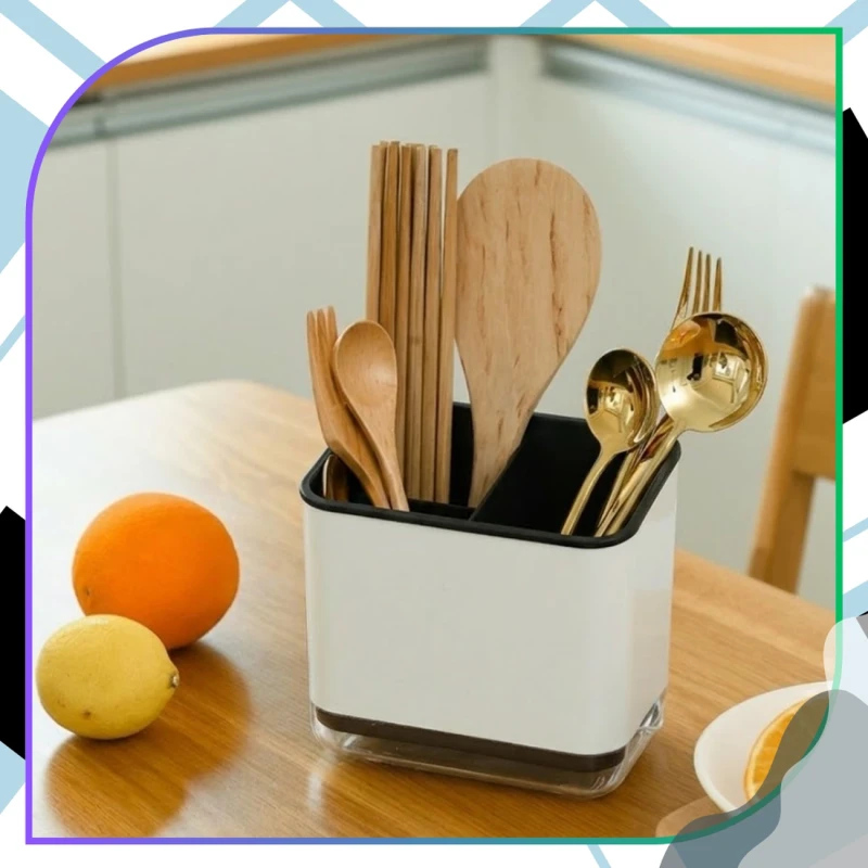 Pojemnik Na Sztućce Organizer Kuchenny Ociekacz Na Łyżki Czarny8.webp