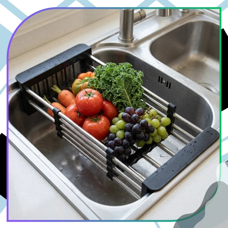 Uniwersalna Regulowana Półka Na Zlew Duża Ociekacz Na Naczynia Organizer Kuchenny10.webp