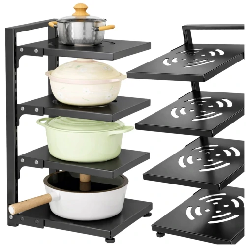 Stojak Na Garnki Czteropoziomowy Regał Kuchenny Metalowy Czarny