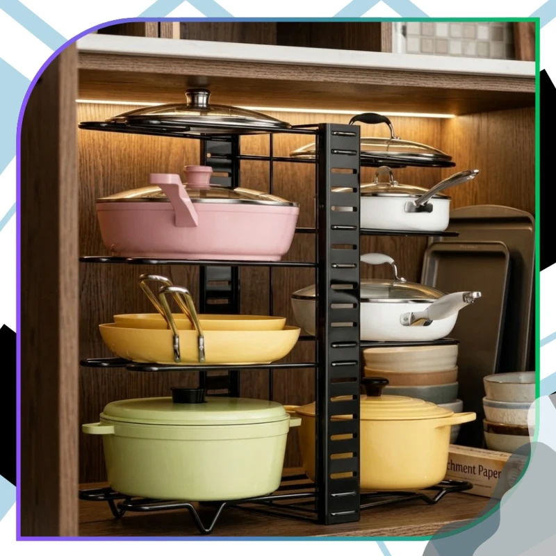 Stojak Na Garnki 8 Poziomów Organizer Kuchenny Metalowy Regulowany9.webp