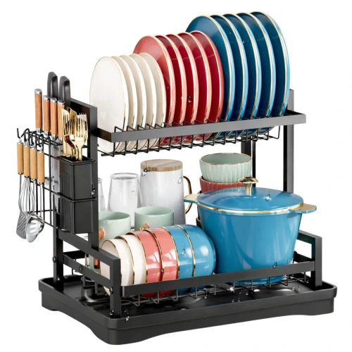 Suszarka Do Naczyń Dwupoziomowa Organizer Kuchenny Ociekacz Czarny