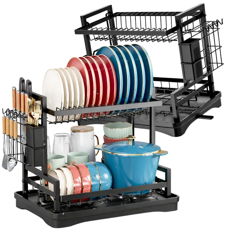 Suszarka Do Naczyń Dwupoziomowa Organizer Kuchenny Ociekacz Czarny2.webp
