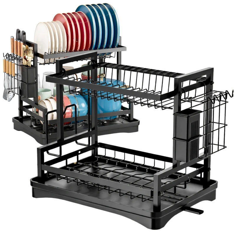 Suszarka Do Naczyń Dwupoziomowa Organizer Kuchenny Ociekacz Czarny3.webp