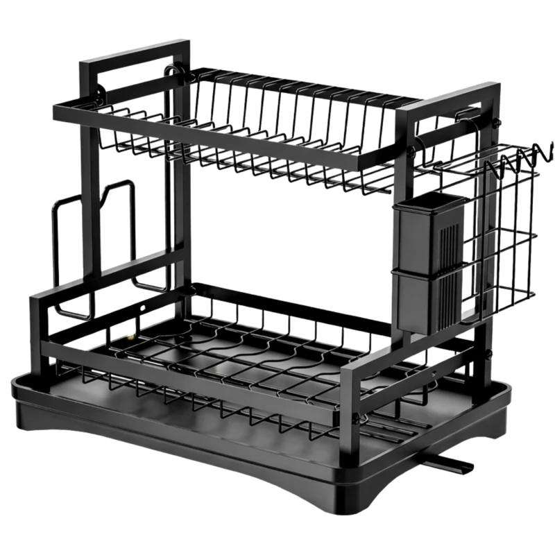 Suszarka Do Naczyń Dwupoziomowa Organizer Kuchenny Ociekacz Czarny4.webp