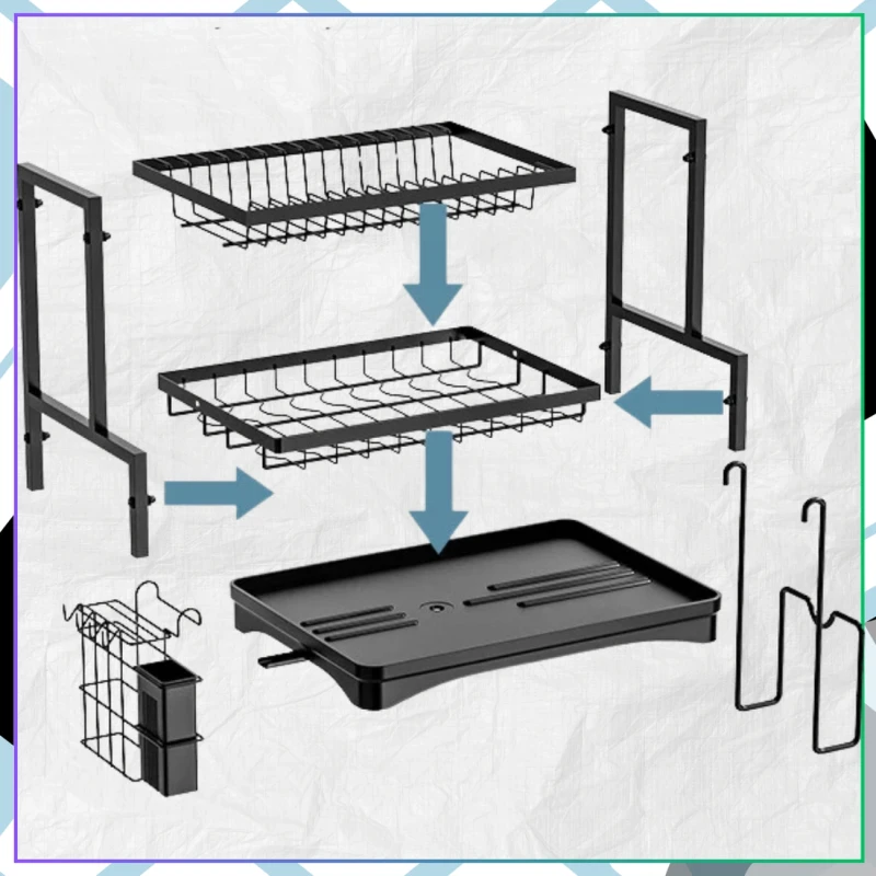Suszarka Do Naczyń Dwupoziomowa Organizer Kuchenny Ociekacz Czarny5.webp