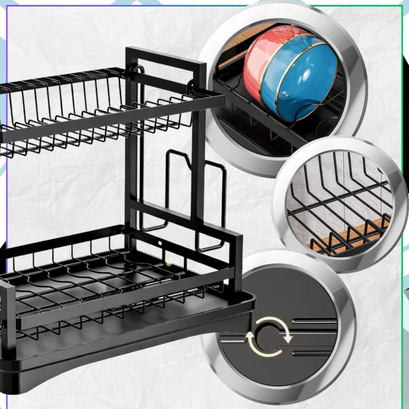 Suszarka Do Naczyń Dwupoziomowa Organizer Kuchenny Ociekacz Czarny6.webp