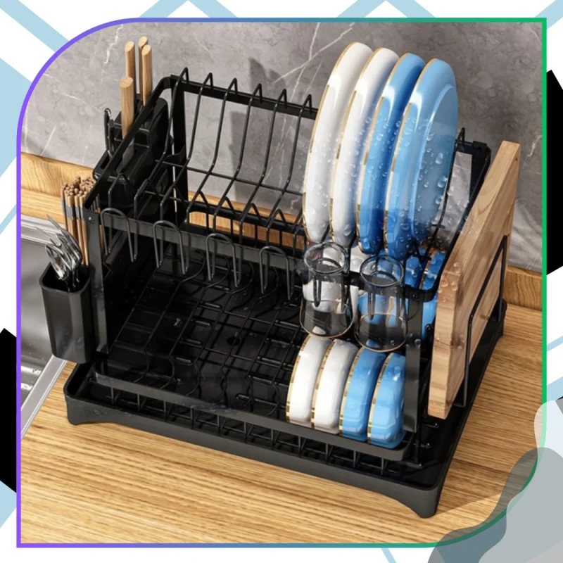 Suszarka Do Naczyń Dwupoziomowa Organizer Kuchenny Ociekacz Czarny9.webp