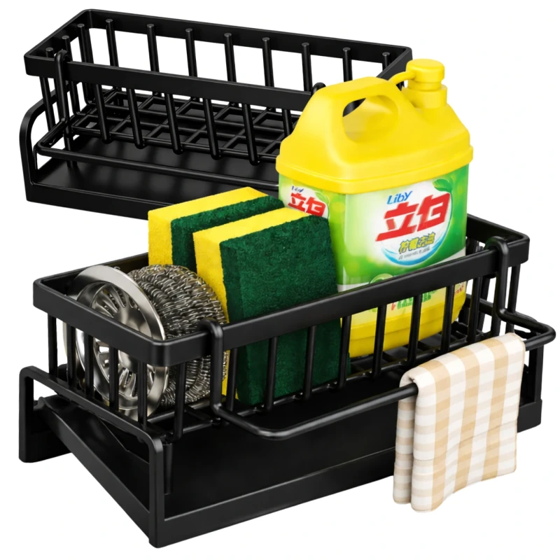 Organizer Do Zlewu Suszarka Na Gąbki Dozownik Stojak Czarny2.webp