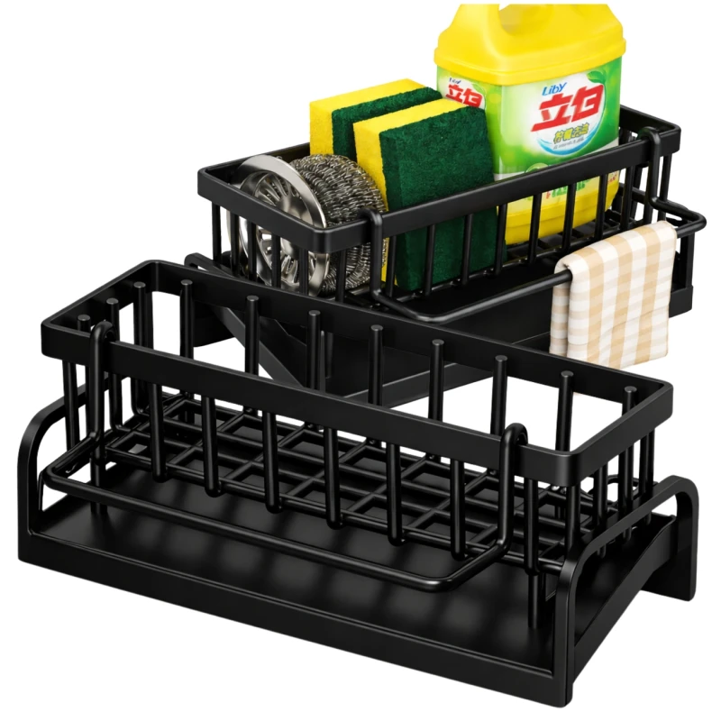 Organizer Do Zlewu Suszarka Na Gąbki Dozownik Stojak Czarny3.webp