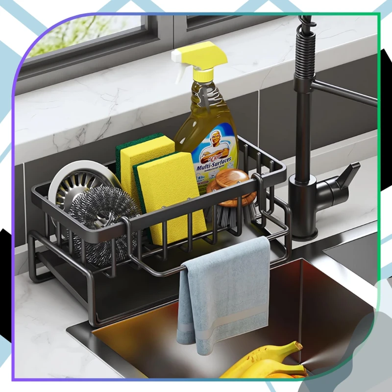 Organizer Do Zlewu Suszarka Na Gąbki Dozownik Stojak Czarny7.webp