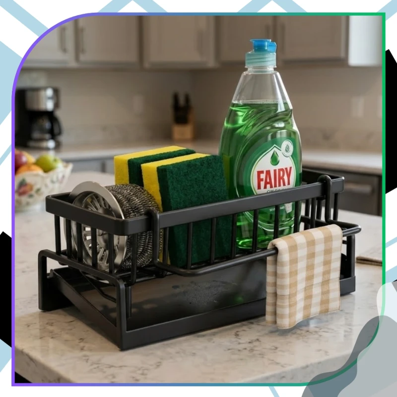 Organizer Do Zlewu Suszarka Na Gąbki Dozownik Stojak Czarny8.webp