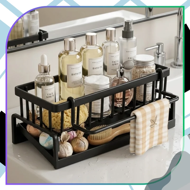 Organizer Do Zlewu Suszarka Na Gąbki Dozownik Stojak Czarny9.webp