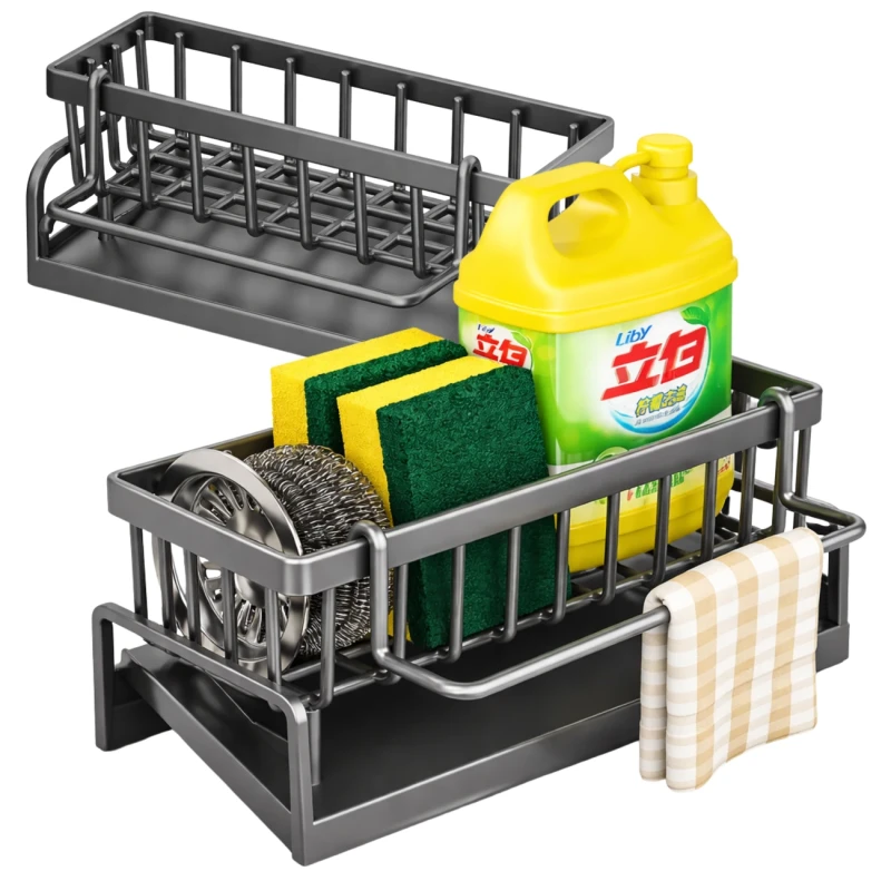 Ociekacz Na Gąbki Stojak Kuchenny Szary Organizer Do Zlewu2.webp