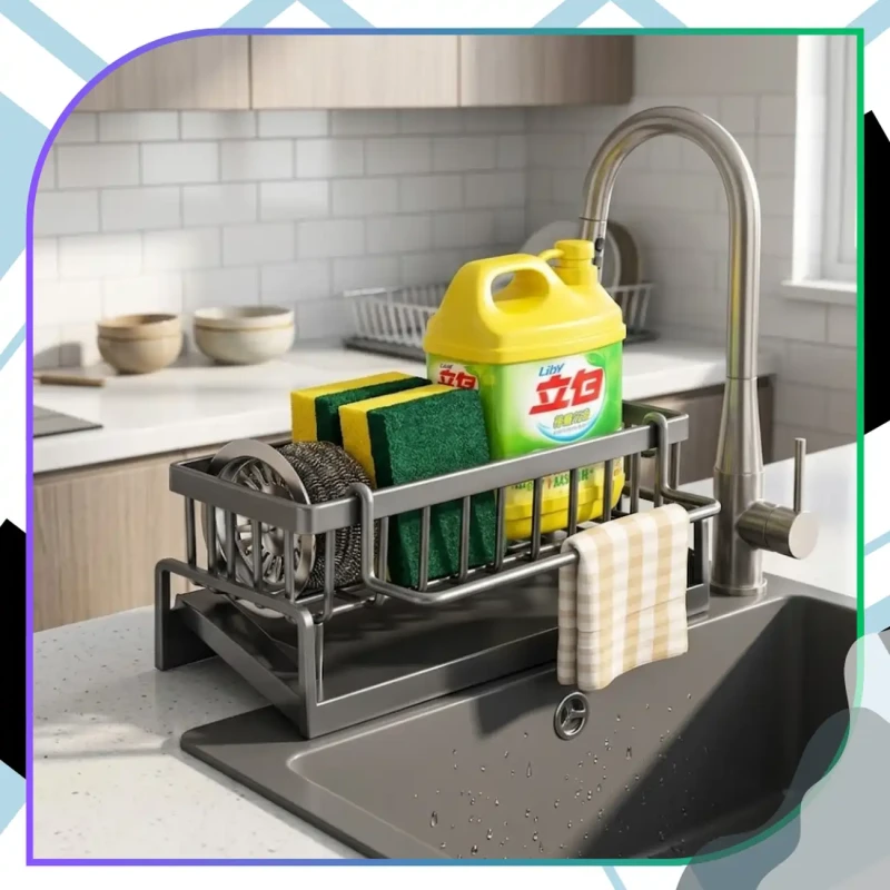 Ociekacz Na Gąbki Stojak Kuchenny Szary Organizer Do Zlewu8.webp