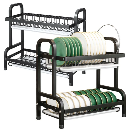 Suszarka Do Naczyń Dwupoziomowa Organizer Kuchenny Ociekacz Czarny 42cm