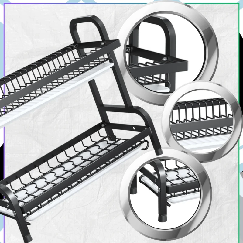 Suszarka Do Naczyń Dwupoziomowa Organizer Kuchenny Ociekacz Czarny 42cm5.webp