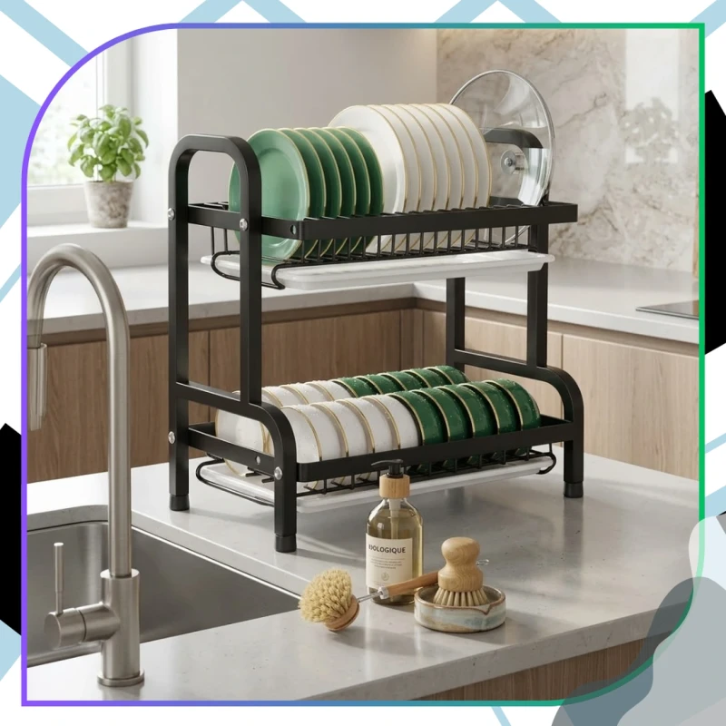 Suszarka Do Naczyń Dwupoziomowa Organizer Kuchenny Ociekacz Czarny 42cm6.webp