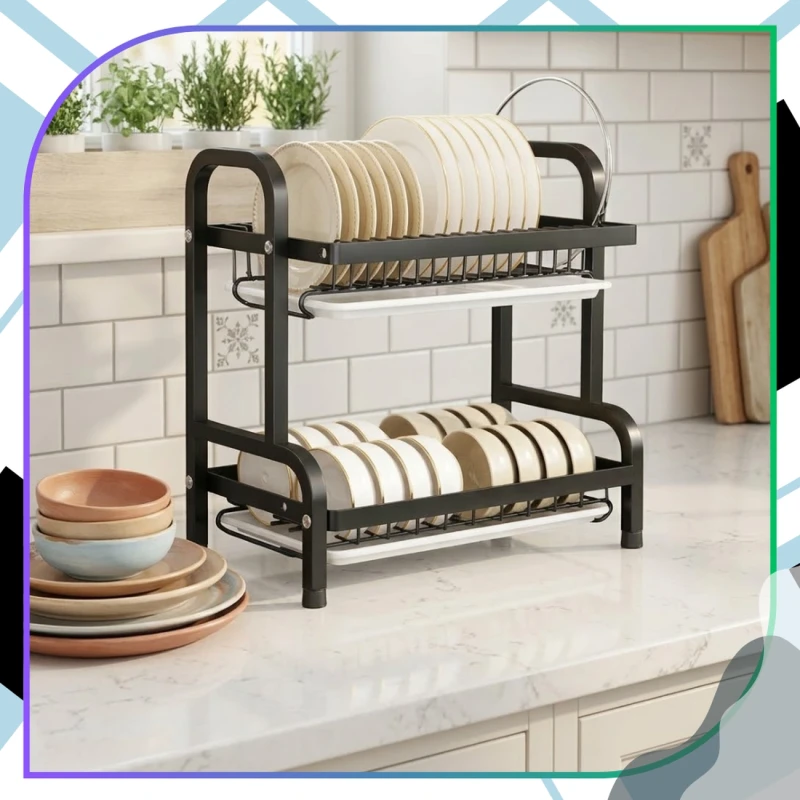 Suszarka Do Naczyń Dwupoziomowa Organizer Kuchenny Ociekacz Czarny 42cm8.webp