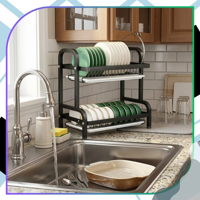 Suszarka Do Naczyń Dwupoziomowa Organizer Kuchenny Ociekacz Czarny 42cm9.webp