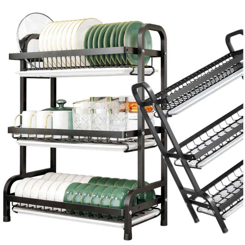 Suszarka Do Naczyń Trzypoziomowa Organizer Kuchenny Ociekacz 42cm2.webp