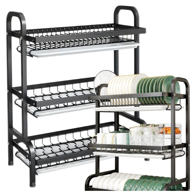 Suszarka Do Naczyń Trzypoziomowa Organizer Kuchenny Ociekacz 42cm3.webp