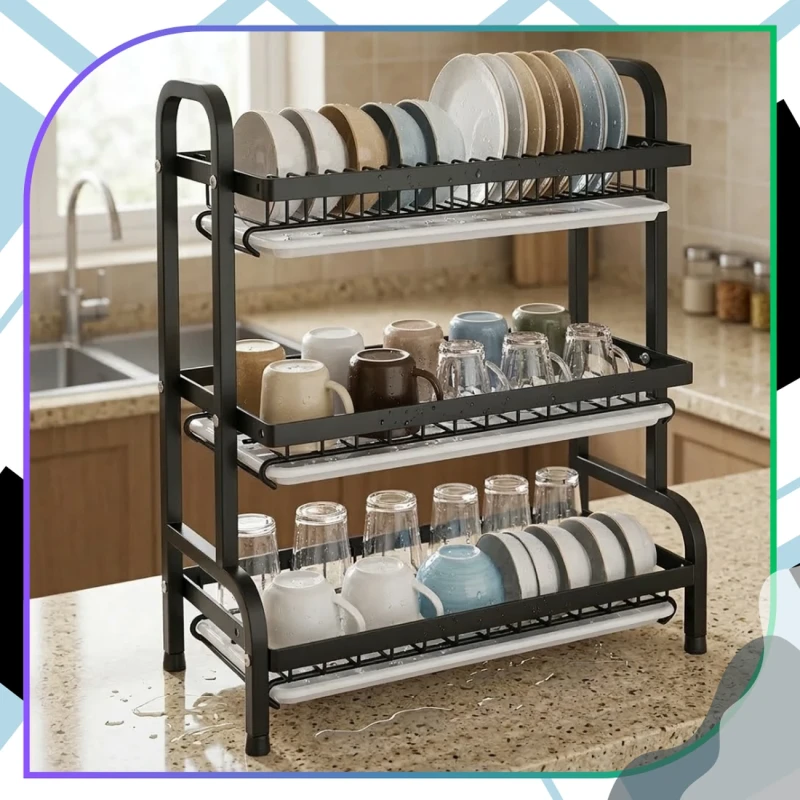 Suszarka Do Naczyń Trzypoziomowa Organizer Kuchenny Ociekacz 42cm9.webp