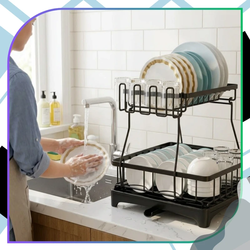 Suszarka Do Naczyń Dwupoziomowa Ociekacz Organizer Kuchenny 44cm8.webp