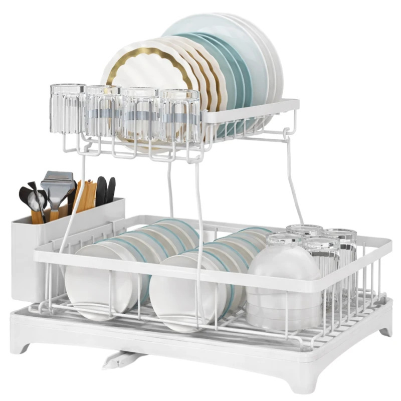 Suszarka Do Naczyń Biała Dwupoziomowa Ociekacz Organizer 44x31 cm1.webp