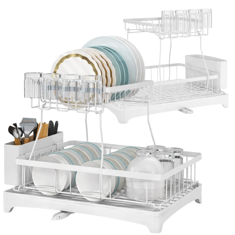 Suszarka Do Naczyń Biała Dwupoziomowa Ociekacz Organizer 44x31 cm2.webp