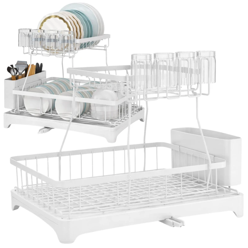 Suszarka Do Naczyń Biała Dwupoziomowa Ociekacz Organizer 44x31 cm3.webp