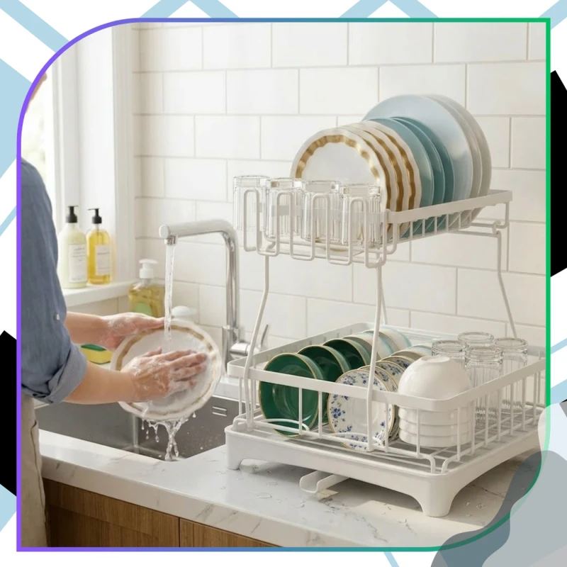 Suszarka Do Naczyń Biała Dwupoziomowa Ociekacz Organizer 44x31 cm6.webp