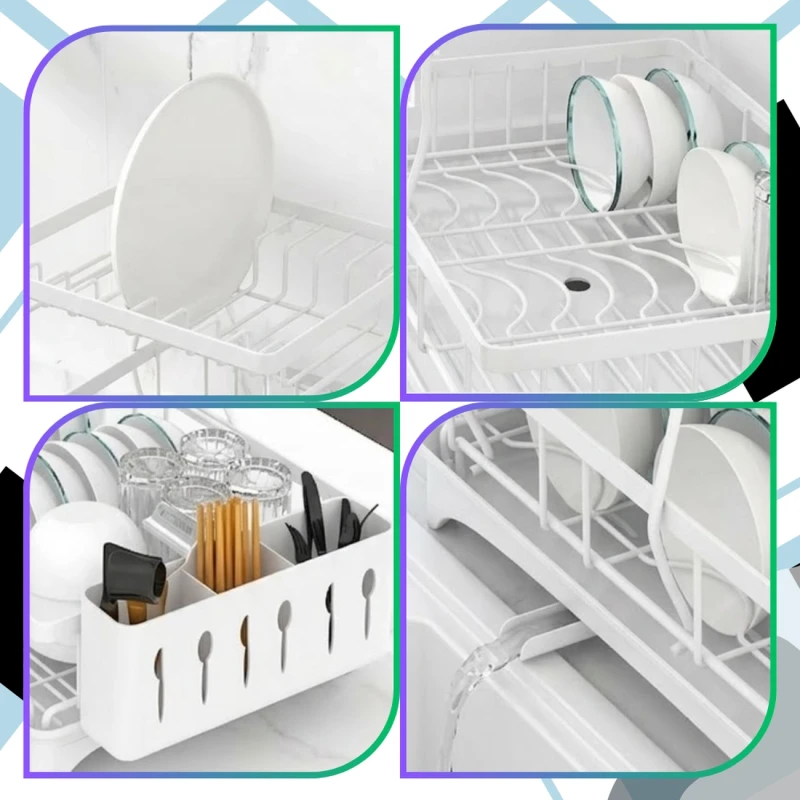 Suszarka Do Naczyń Biała Dwupoziomowa Ociekacz Organizer 44x31 cm8.webp
