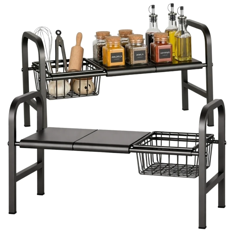 Regał Pod Zlew Rozsuwany Organizer Kuchenny Półka 53–88 cm Czarna2.webp