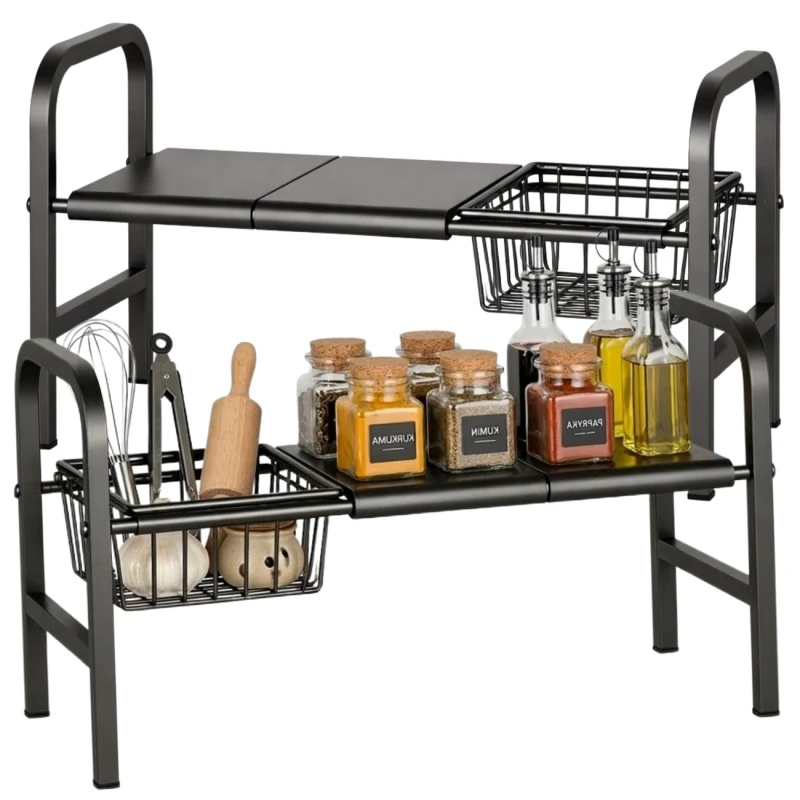 Regał Pod Zlew Rozsuwany Organizer Kuchenny Półka 53–88 cm Czarna3.webp