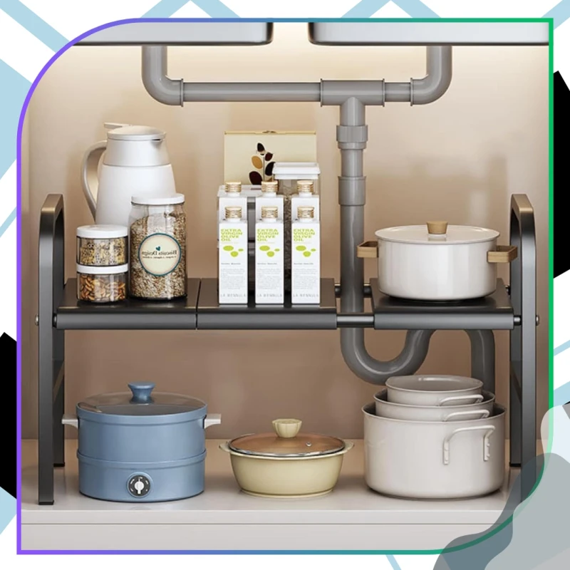 Regał Metalowy - Organizacja Szafki Kuchennej 53–88 cm Czarny5.webp