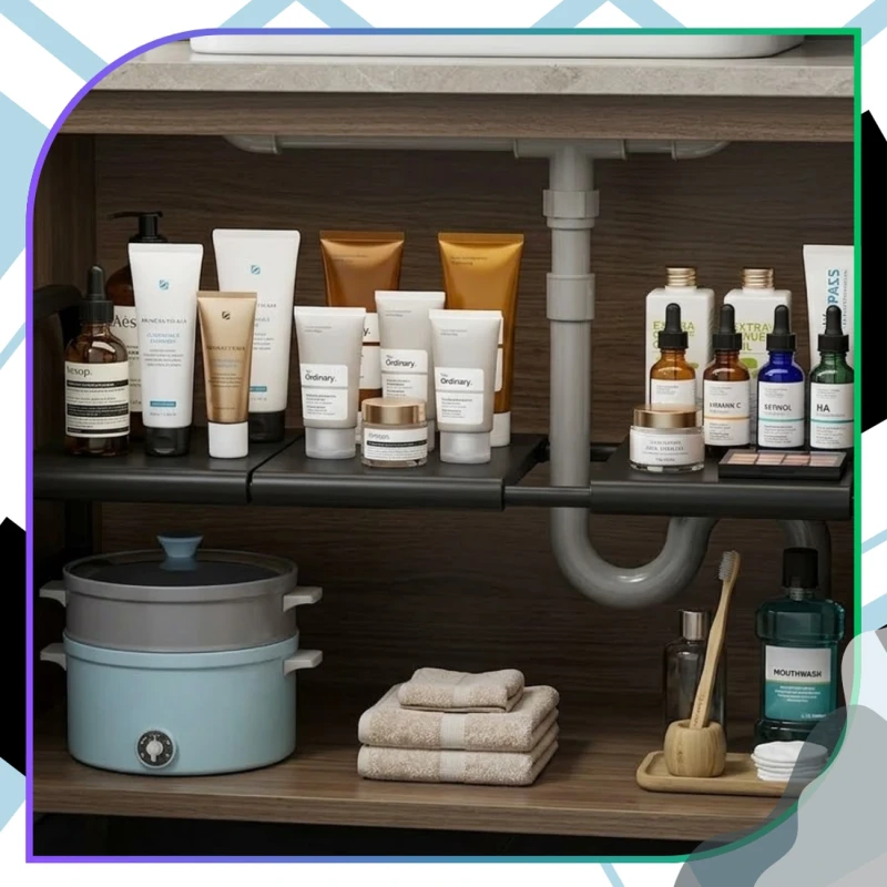 Regał Metalowy - Organizacja Szafki Kuchennej 53–88 cm Czarny8.webp