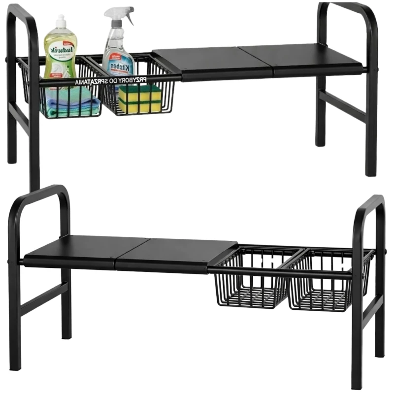 Organizer Pod Zlew Rozsuwany 69–88 cm 2 Półki + 2 Kosze Czarny2.webp
