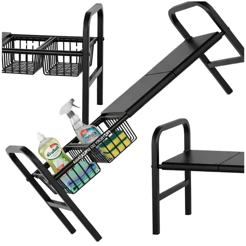 Organizer Pod Zlew Rozsuwany 69–88 cm 2 Półki + 2 Kosze Czarny3.webp
