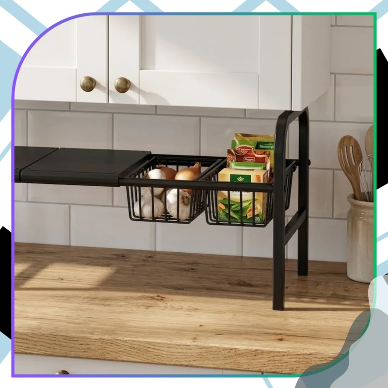 Organizer Pod Zlew Rozsuwany 69–88 cm 2 Półki + 2 Kosze Czarny9.webp