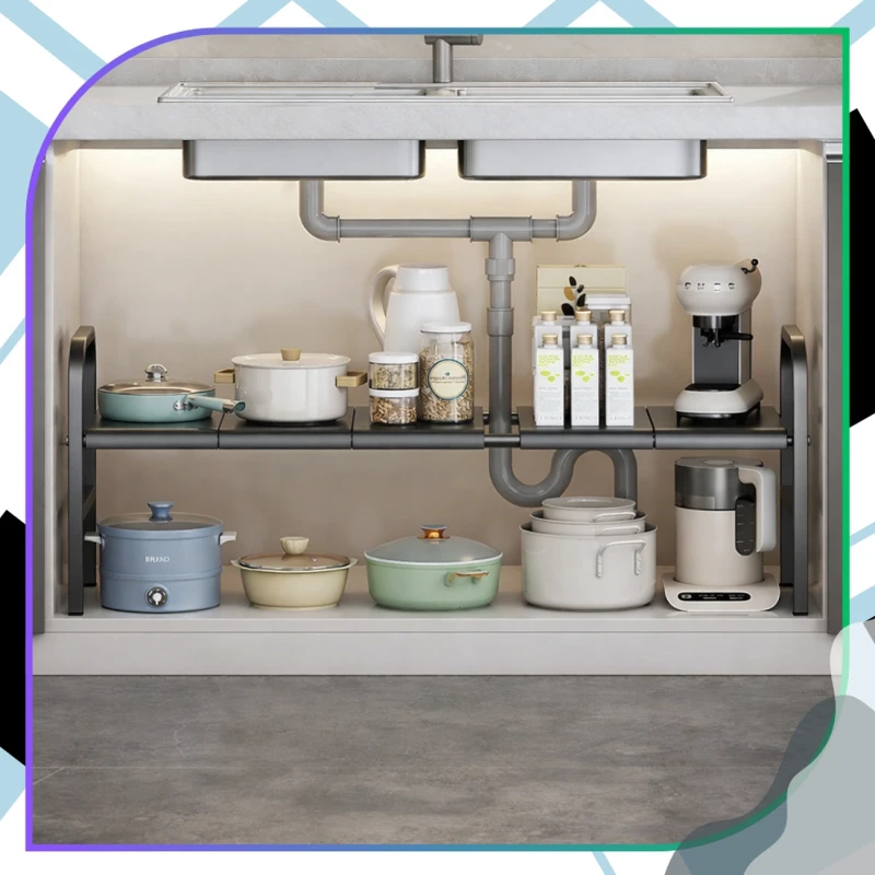 Regulowany Regał Pod Zlew 85–88 cm 5 Półek Organizer Kuchenny Czarny6.webp