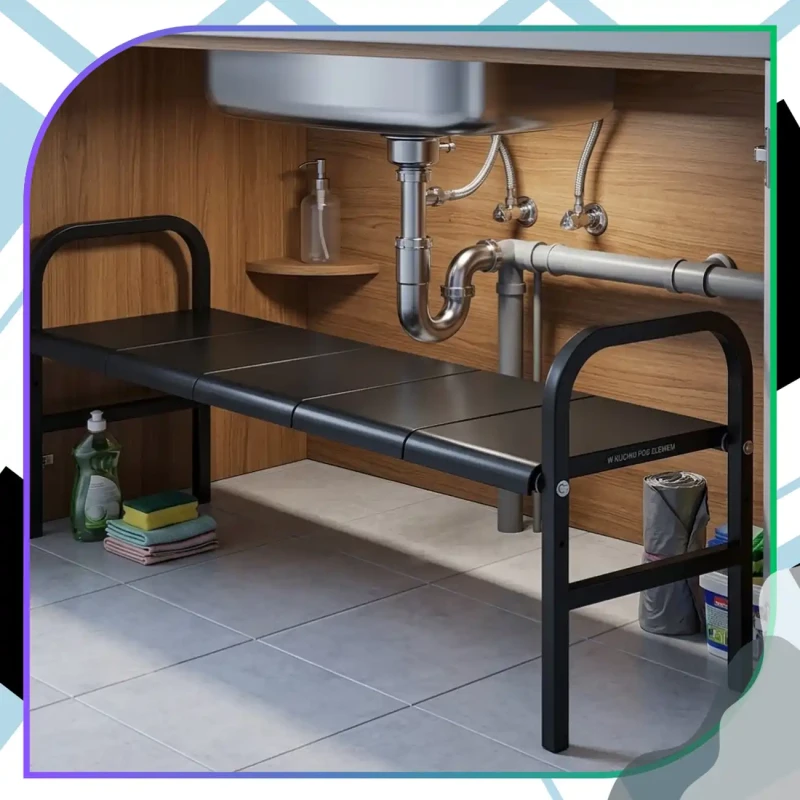 Regulowany Regał Pod Zlew 85–88 cm 5 Półek Organizer Kuchenny Czarny8.webp