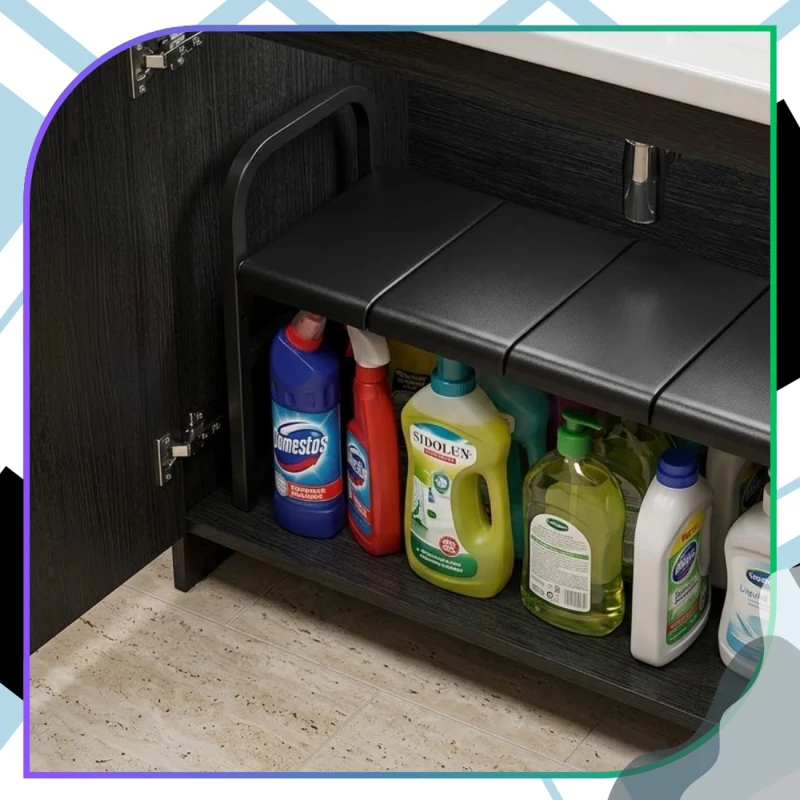 Regulowany Regał Pod Zlew 85–88 cm 5 Półek Organizer Kuchenny Czarny9.webp